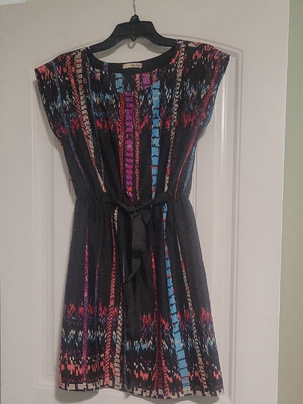 BeBop Black Multicolor Printed Tie-Waist Mini Dress